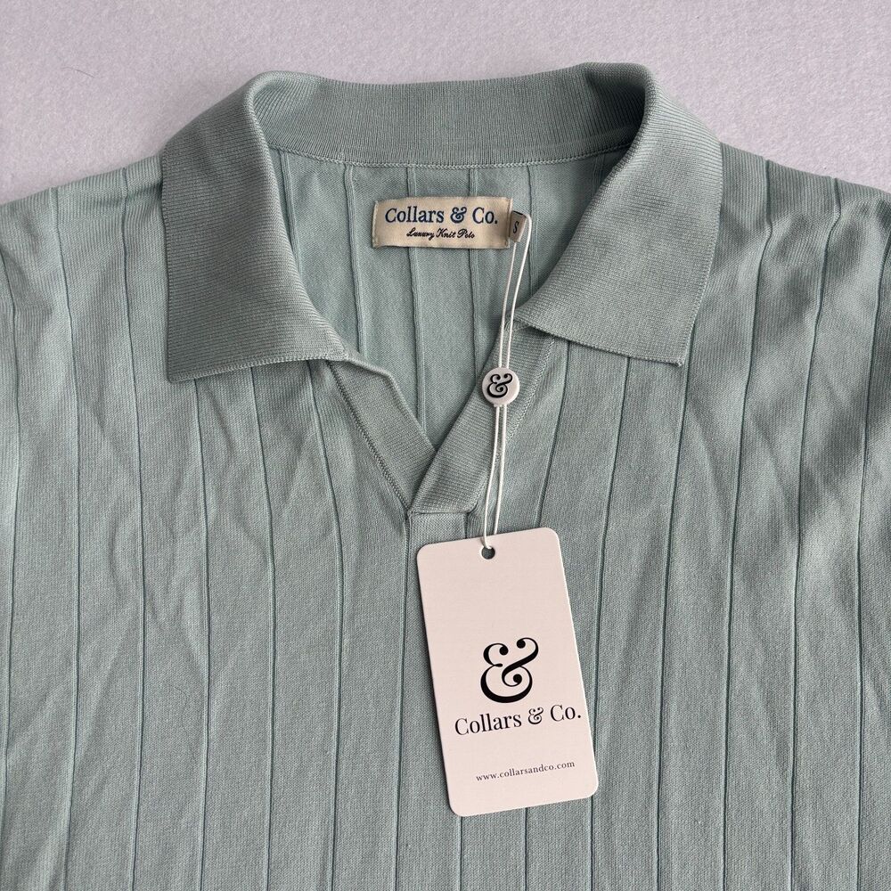Collars & Co Maranello Polo Men S Light Green Cotton Silk Knit Ribbed Preppy NWT - Picture 2 of 6